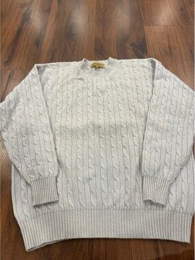 Paul Stuart 100% Cashmere Cable Crewneck Sweater Scotland Size XXL Light Blue